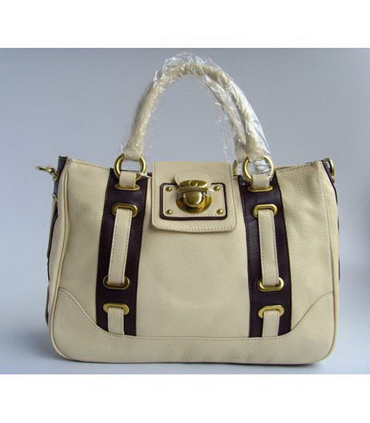 Marc Jacobs a righe Hudson Tote_Beige Pelle